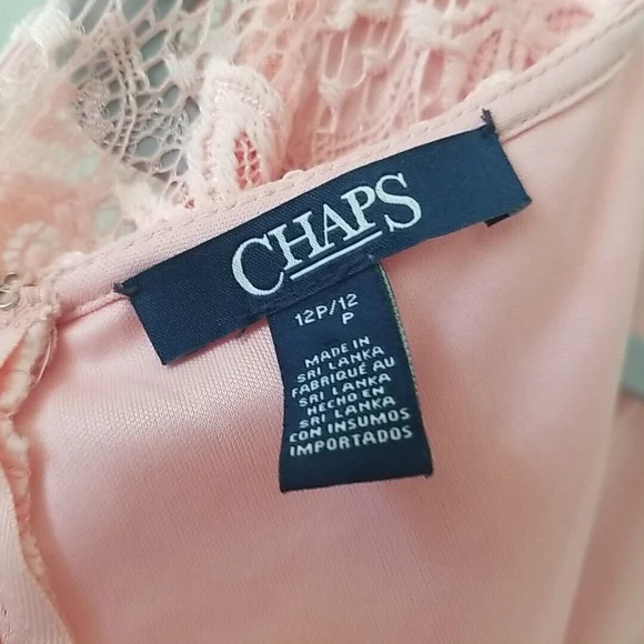 CHAPS Womens Size 12 Petite LIGHT PINK LACE Overlay 3/4 Sleeves Zip Lined Swifty - Picture 4 of 9